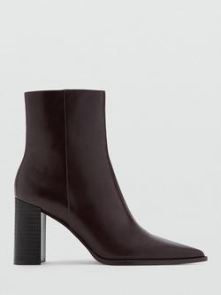 Mango Pointed Toe Block Heel Ankle Boots, Chocolate, Chocolate
