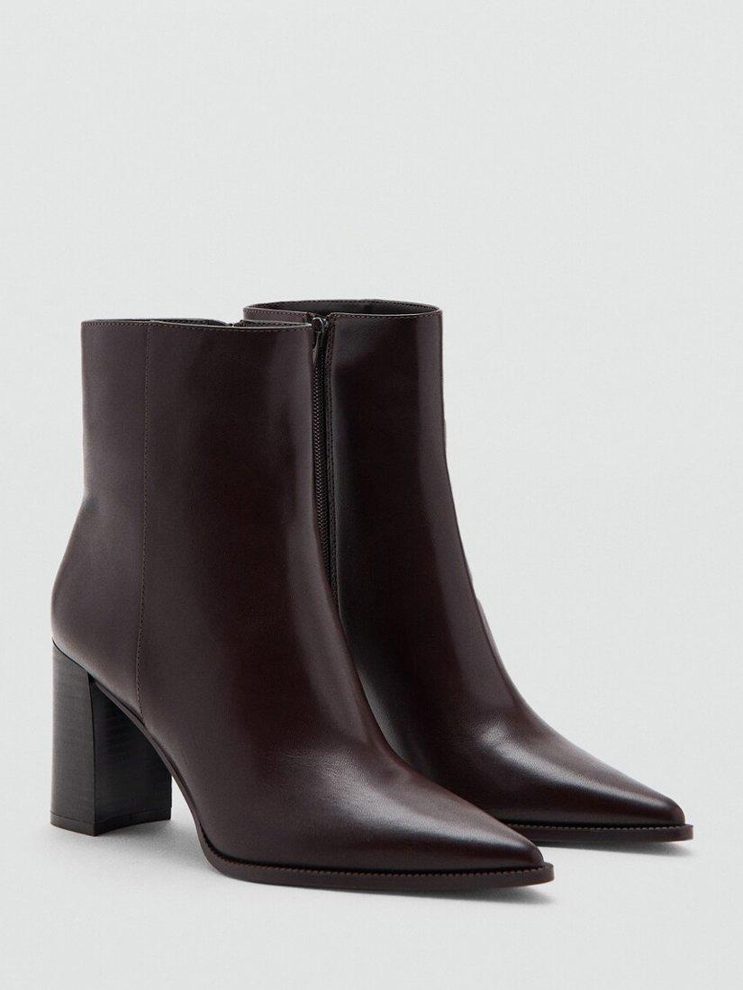Product image 2 of 7, which shows Mango Pointed Toe Block Heel Ankle Boots, Chocolate, EU36