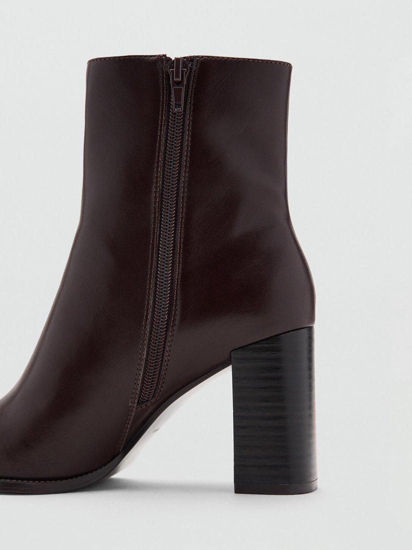 Product image 3 of 7, which shows Mango Pointed Toe Block Heel Ankle Boots, Chocolate, EU36