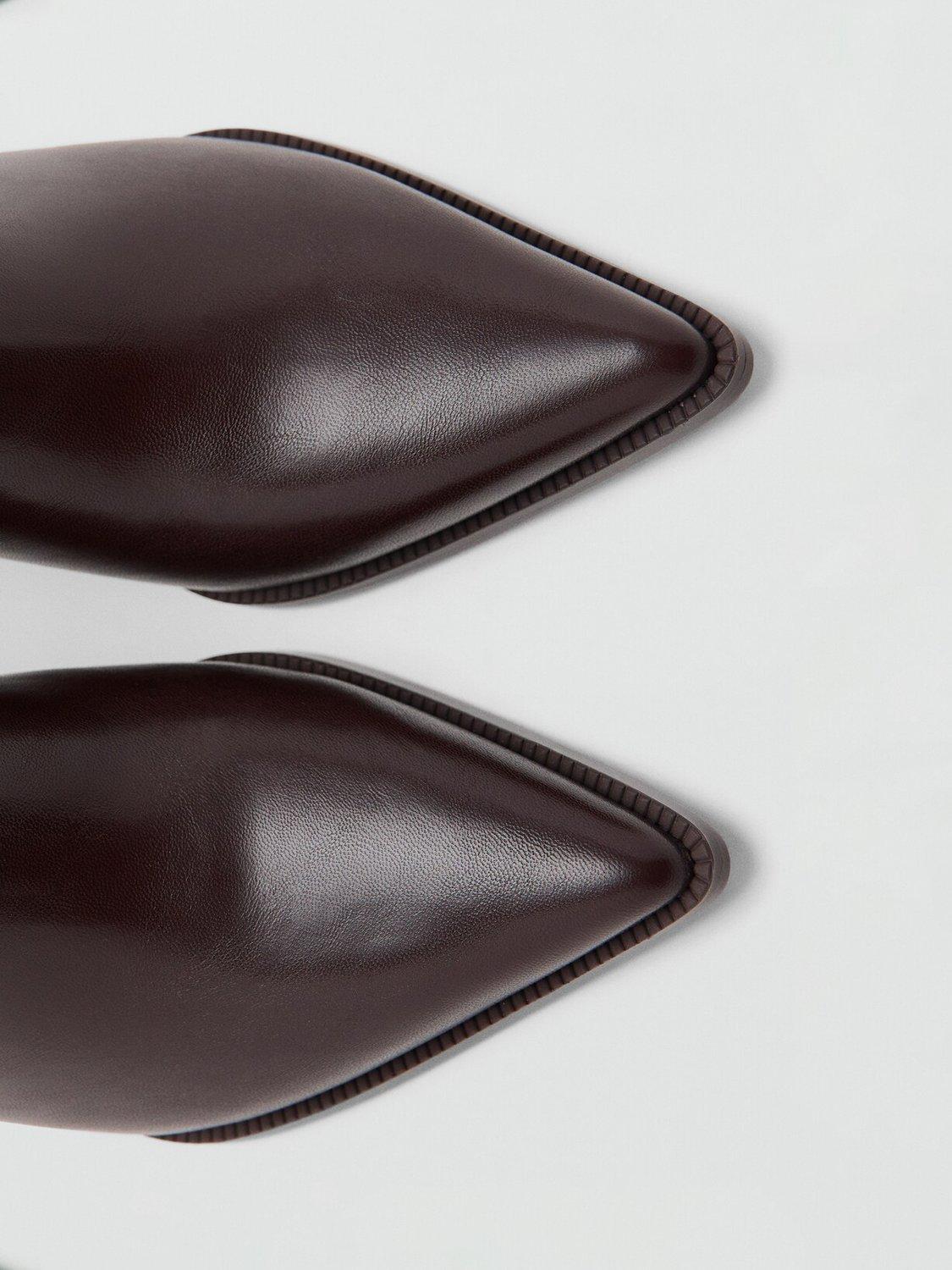 Product image 4 of 7, which shows Mango Pointed Toe Block Heel Ankle Boots, Chocolate, EU36