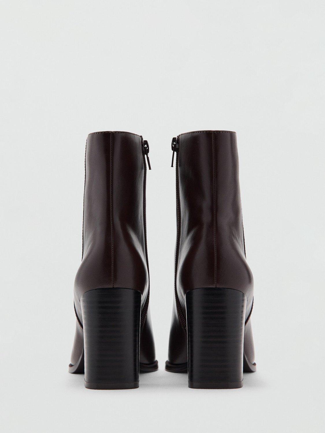 Product image 5 of 7, which shows Mango Pointed Toe Block Heel Ankle Boots, Chocolate, EU36