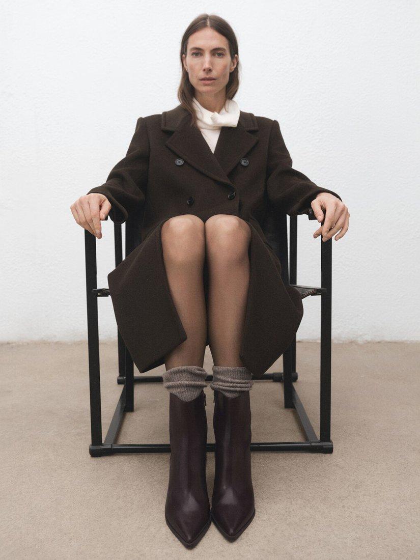 Product image 6 of 7, which shows Mango Pointed Toe Block Heel Ankle Boots, Chocolate, EU36