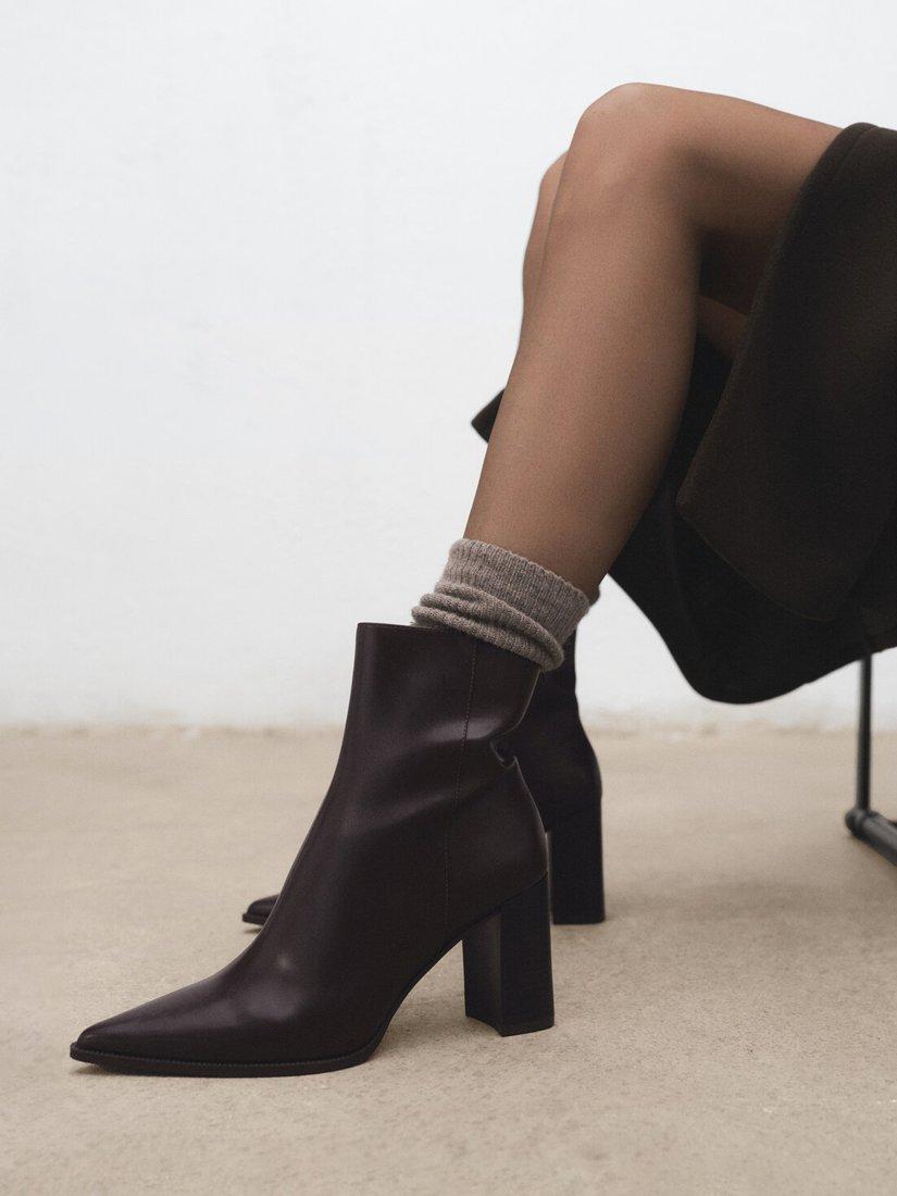 Product image 7 of 7, which shows Mango Pointed Toe Block Heel Ankle Boots, Chocolate, EU36