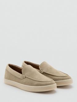 Mango Zapato Formal Slip-On Suede Leather Loafers, Sand - view 2, Sand