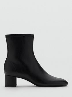 Mango Mid Block Heel Zip Closure Ankle Boots, Black, Black