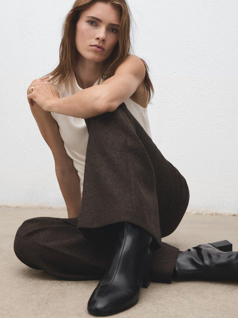 Product image 2 of 7, which shows Mango Mid Block Heel Zip Closure Ankle Boots, Black, EU36