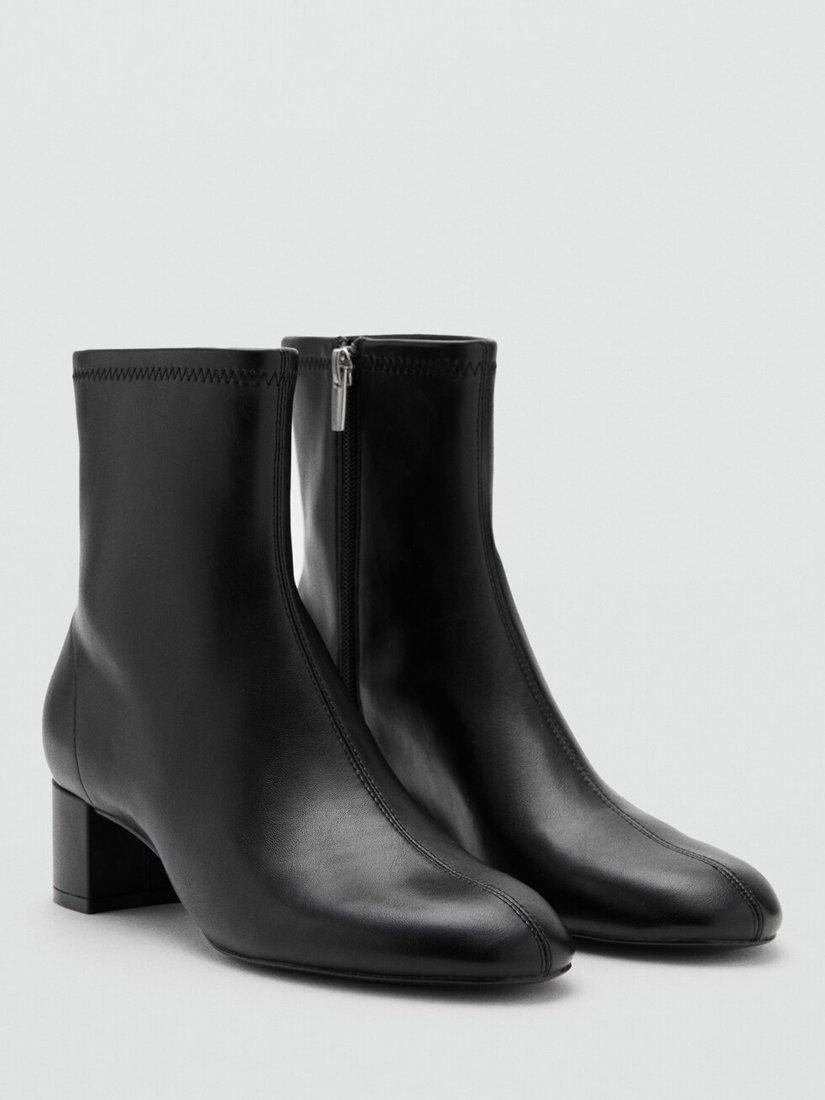 Product image 3 of 7, which shows Mango Mid Block Heel Zip Closure Ankle Boots, Black, EU36