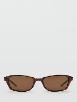 Mango Signature Rectangular Sunglasses, Chocolate, Chocolate