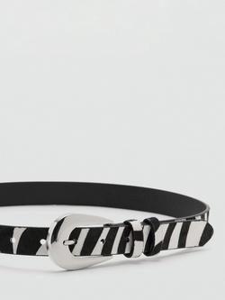 Mango Oval Buckle Zebra Print Pure Leather Belt, Black - view 2, Black