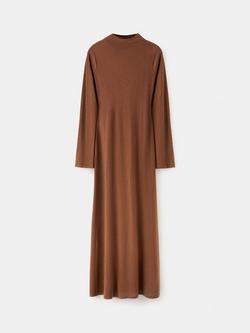 Mango A-Line High Neck Maxi Dress, Caramel, Caramel