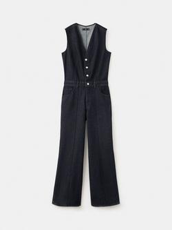 Mango V-Neck Sleeveless Jumpsuit, Dark Blue, Dark Blue