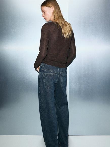 Mango V-Neck Stretch Jumper, Chocolate - view 2, Chocolate