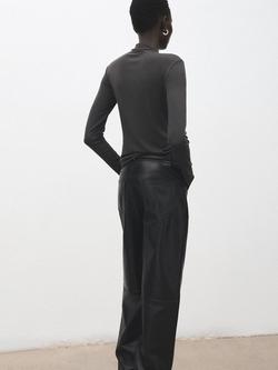 Mango Long Sleeve High Neck T-Shirt, Grey - view 2, Grey