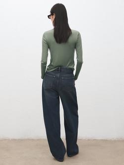 Mango Long Sleeve Ribbed Round Neck T-Shirt, Khaki - view 2, Khaki