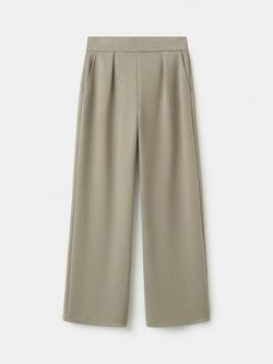 Mango Wide Leg Pleated Trousers, Khaki, Khaki