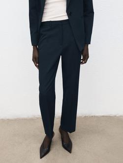 Mango Mid Rise Ankle Grazer Tailored Trousers, Marine, Marine