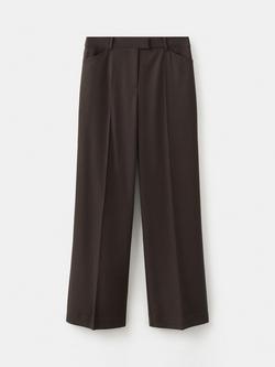 Mango Mid Rise Pleated Wide Leg Trousers, Brown, Brown