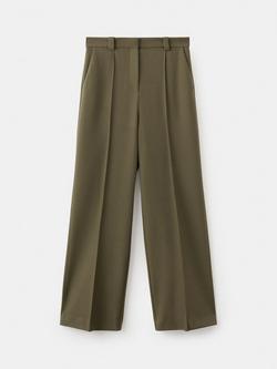 Mango High Rise Wide Leg Tailored Trousers, Khaki, Khaki