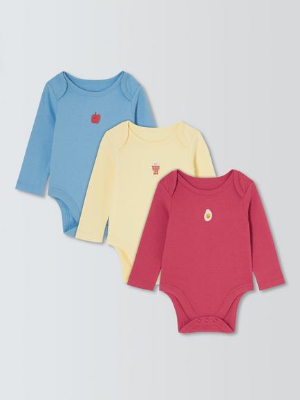 John Lewis Baby Breakfast Bodysuits, Pack of 3, Blue Multi, Blue Multi