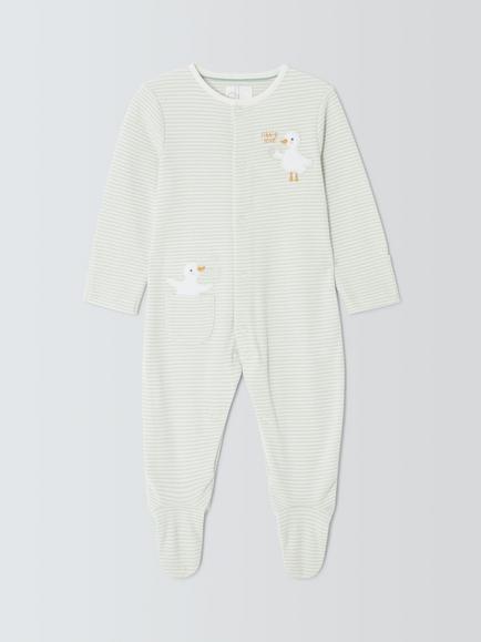 John Lewis Baby Cotton Stripe Appliqué Sleepsuit, Grey, Grey