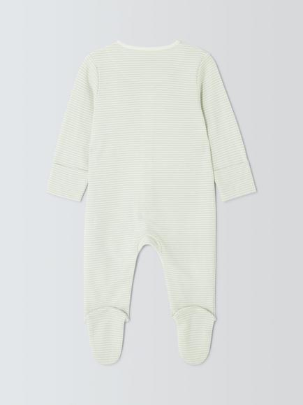 John Lewis Baby Cotton Stripe Appliqué Sleepsuit, Grey - view 2, Grey