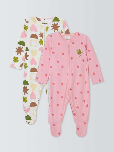 John Lewis Baby Heart Sleepsuits, Pack of 2, Pink Multi, Pink Multi