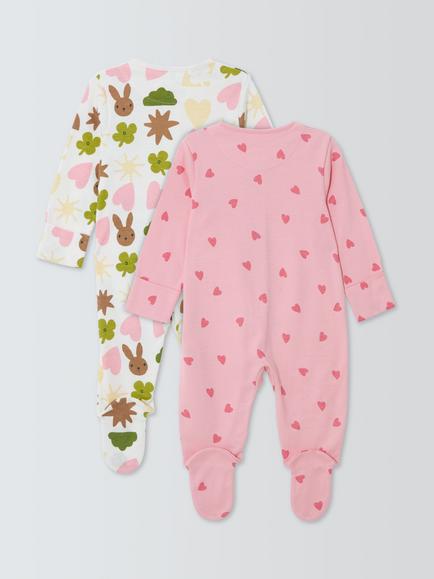 John Lewis Baby Heart Sleepsuits, Pack of 2, Pink Multi - view 2, Pink Multi