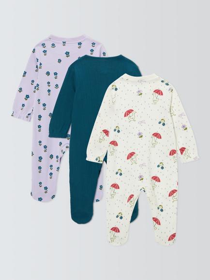 John Lewis Baby Mixed Design Sleepsuits, Pack of 3, Purple Multi - view 2, Purple Multi