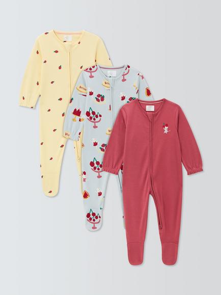 John Lewis Baby Mouse Sleepsuit, Pack of 3, Burgundy Multi, Burgundy Multi