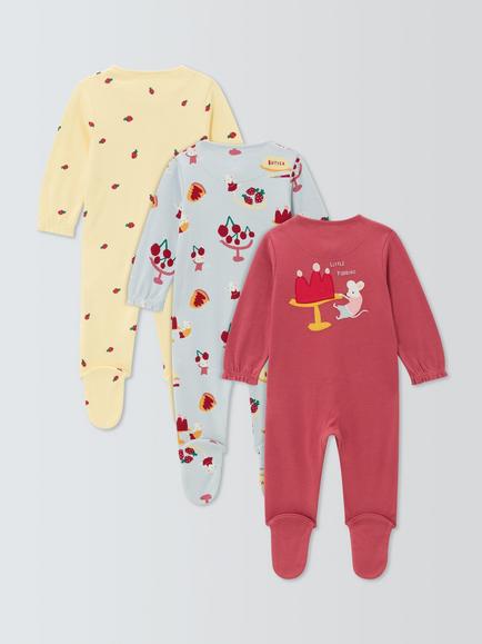 John Lewis Baby Mouse Sleepsuit, Pack of 3, Burgundy Multi - view 2, Burgundy Multi