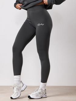 Gym King Cotton Rich Script Logo Leggings, Green Smoke