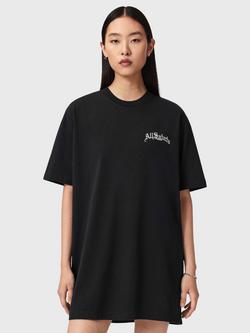 AllSaints Descent Logo T-Shirt Dress, Washed Black, Washed Black