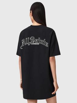 AllSaints Descent Logo T-Shirt Dress, Washed Black - view 2, Washed Black