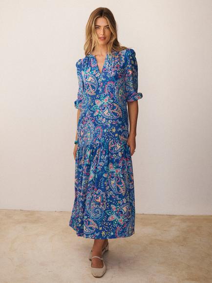 NRBY Ashlyn Paisley Pure Silk Dress, Blue/Multi, Blue/Multi