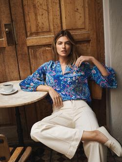 NRBY Oleta Paisley Pure Silk Top, Blue/Multi - view 2, Blue/Multi