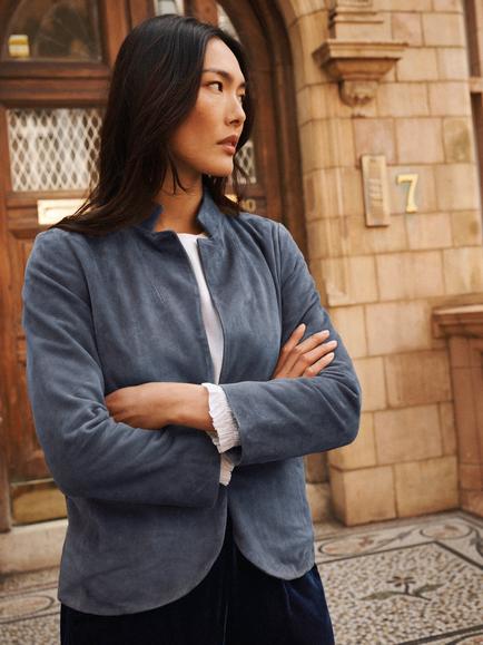 NRBY Robyn Pure Suede Jacket, Denim Blue - view 2, Denim Blue