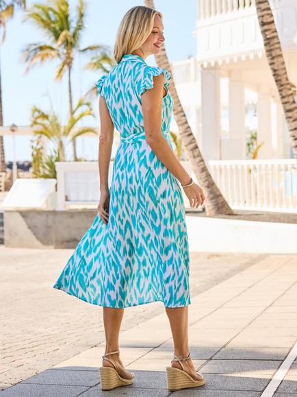 Sosandar Abstract Ikat Shirt Dress, Blue - view 2, Blue