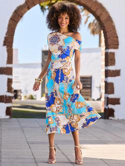 Sosandar Baroque Print Midi Dress, Blue, Blue