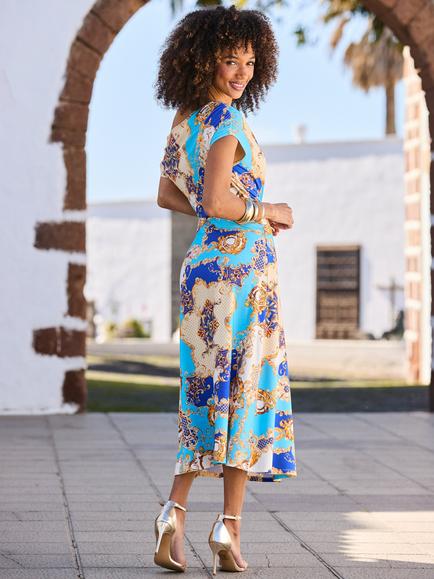 Sosandar Baroque Print Midi Dress, Blue - view 2, Blue