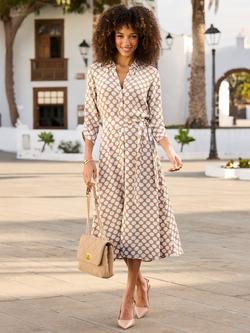 Sosandar Polka Dot Tie Waist Shirt Dress, Brown, Brown