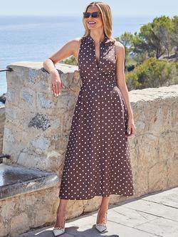 Sosandar Spot Print Linen Blend Shirt Dress, Brown, Brown