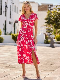Sosandar Abstract Floral Midi Dress, Coral, Coral
