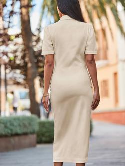 Sosandar Ruched Popper Front Denim Dress, Ecru - view 2, Ecru