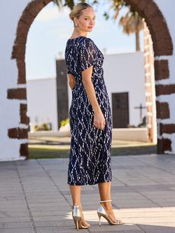 Sosandar Fleck Print Twist Front Dress, Nav/Silver - view 2, Nav/Silver