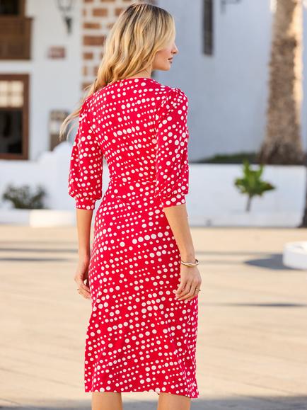 Sosandar Polka Dot Wrap Dress, Red/White - view 2, Red/White