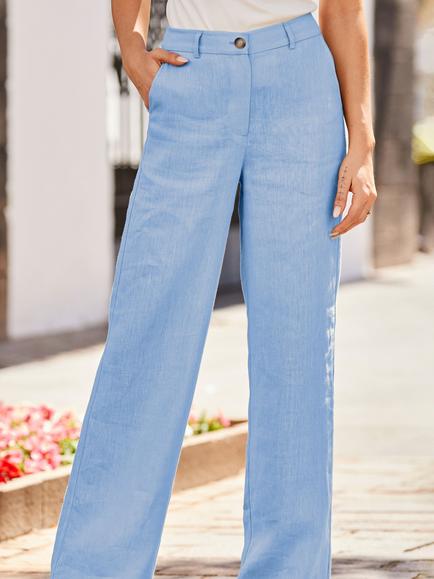 Sosandar Wide Leg Pure Linen Trousers - view 2, Blue