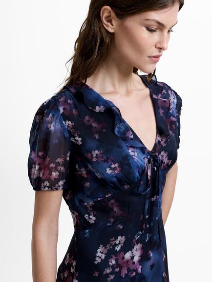 French Connection Clara Floral Puff Sleeve Midi Dress, Navy/Multi - view 2, Navy/Multi