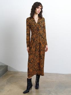 French Connection Lottie Leopard Print Knot Detail Dress, Orange/Multi, Orange/Multi