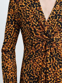 French Connection Lottie Leopard Print Knot Detail Dress, Orange/Multi - view 2, Orange/Multi