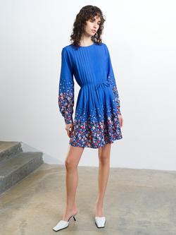 French Connection Lucy Pintuck Belted Mini Dress, Blue/Multi - view 2, Blue/Multi